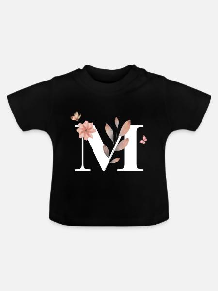 Buchstabe M Wildblumen Aquarelle - Baby Bio-T-Shirt mit Rundhals - Schwarz