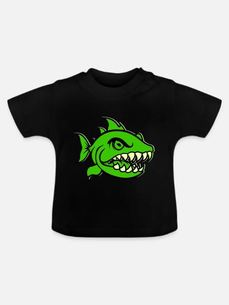 piranha comic fish - Baby Bio-T-Shirt mit Rundhals - Schwarz