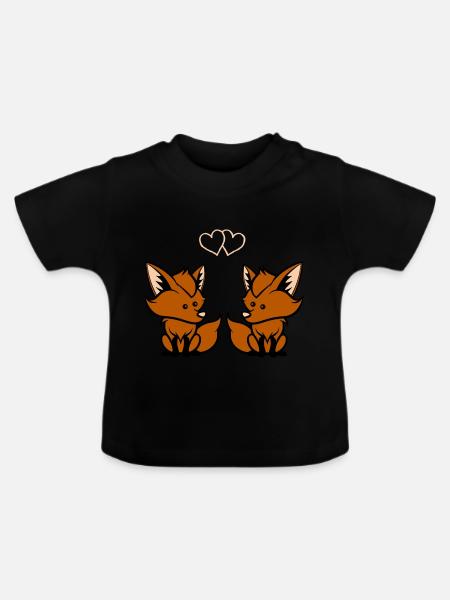 Füchse verliebt - Baby Bio-T-Shirt mit Rundhals - Schwarz