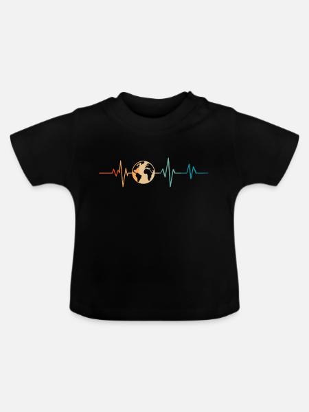 Retro Heartbeat Planet Erde - Baby Bio-T-Shirt mit Rundhals - Schwarz