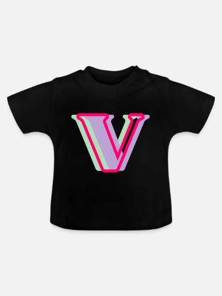 Mehrfarbiger Buchstabe V - Baby Bio-T-Shirt mit Rundhals - Schwarz