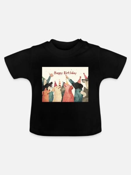 Happy Birthday dogs - Baby Bio-T-Shirt mit Rundhals - Schwarz