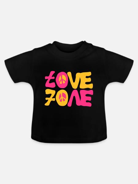 lieben Friedens siebziger 70 - Baby Bio-T-Shirt mit Rundhals - Schwarz