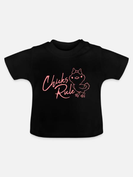 Niedliches Vögelchen Chicks Rule - Baby Bio-T-Shirt mit Rundhals - Schwarz