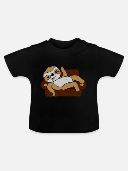 Faultier Zuhause chillen Sofa - Baby Bio-T-Shirt mit Rundhals - Schwarz