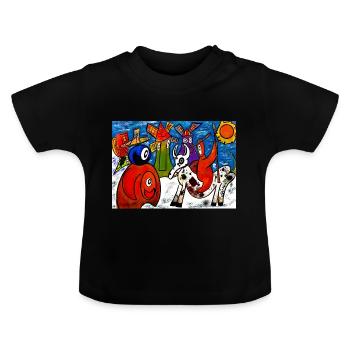 QUIXOTE AND THE CRAZY MILLS - Baby Organic T-Shirt with Round Neck - black - Front