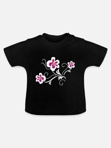 Stilisierte Pelargoniumblüten - Baby Bio-T-Shirt mit Rundhals - Schwarz