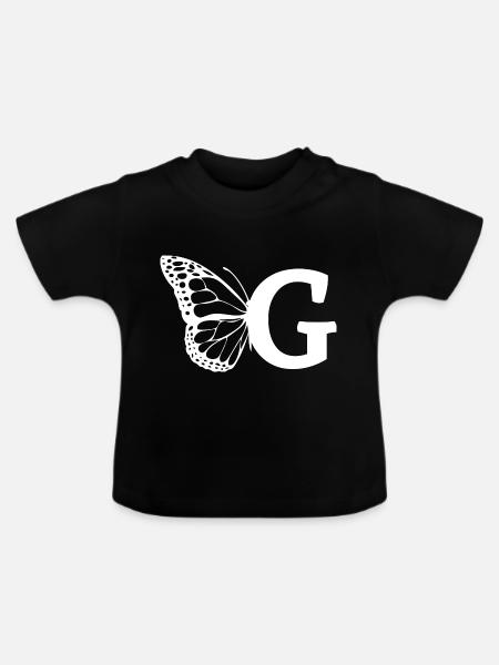 Buchstabe G Schmetterling - Baby Bio-T-Shirt mit Rundhals - Schwarz