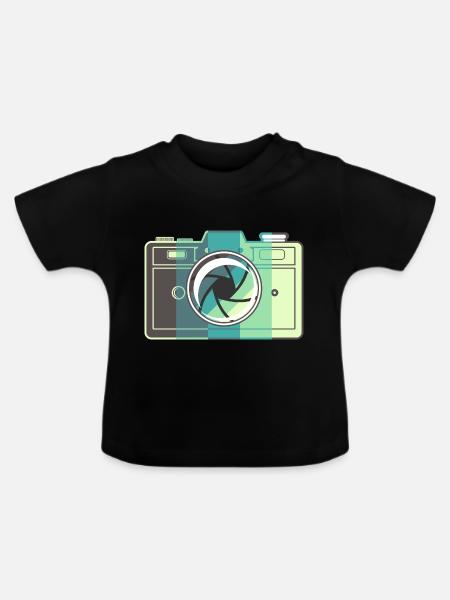 Retro-Filmkamera - Baby Bio-T-Shirt mit Rundhals - Schwarz