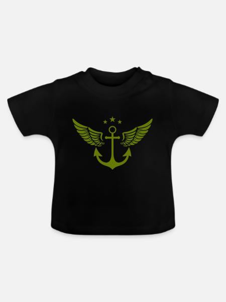 anker flügel - Baby Bio-T-Shirt mit Rundhals - Schwarz