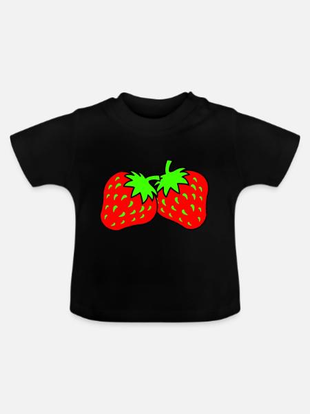 erdbeeren - Baby Bio-T-Shirt mit Rundhals - Schwarz