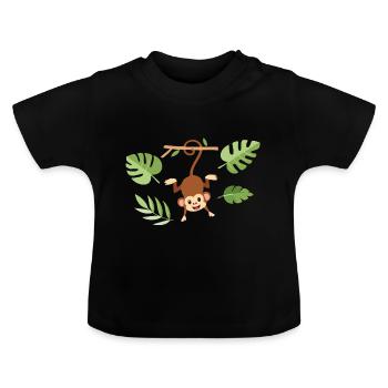 Monkey on the branch - Baby Organic T-Shirt with Round Neck - black - Front