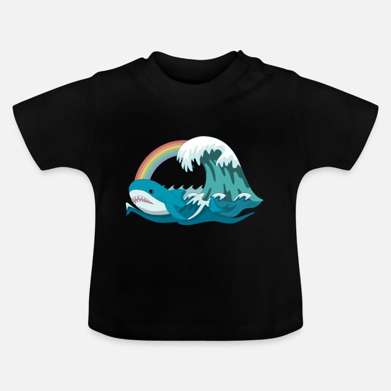Pride Blahaj mit Regenbogen - Baby Bio-T-Shirt mit Rundhals - Schwarz