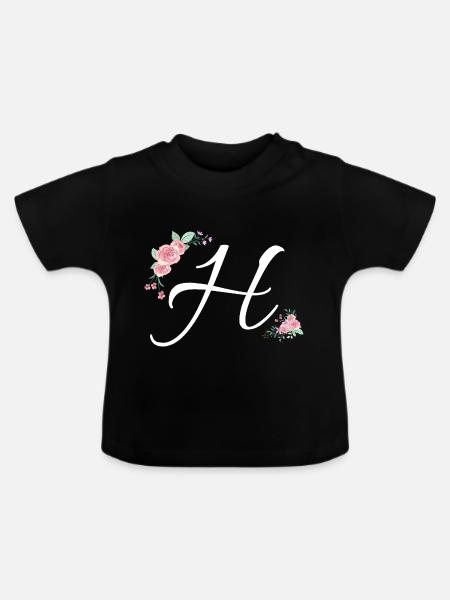 Buchstabe h Blumen - Baby Bio-T-Shirt mit Rundhals - Schwarz