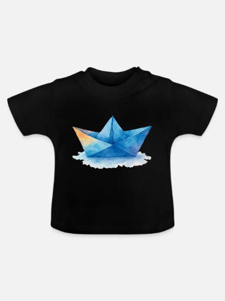 papierboot aquarell - Baby Bio-T-Shirt mit Rundhals - Schwarz