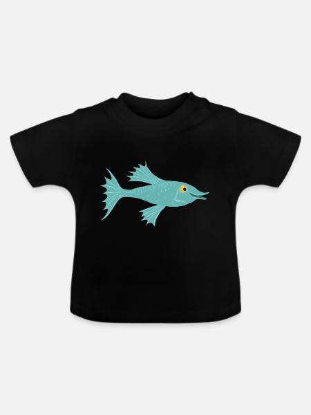 Fisch petrol - Baby Bio-T-Shirt mit Rundhals - Schwarz