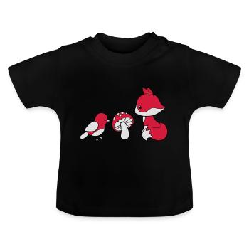 Fuchs Pilz Vogel - Baby Bio-T-Shirt mit Rundhals - Schwarz - Vorne