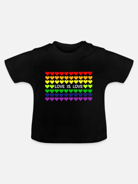 Love is Love Regenbogen Herz Fahne - Baby Bio-T-Shirt mit Rundhals - Schwarz