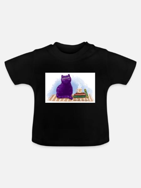 Katze, Bücher und Tee - Baby Bio-T-Shirt mit Rundhals - Schwarz