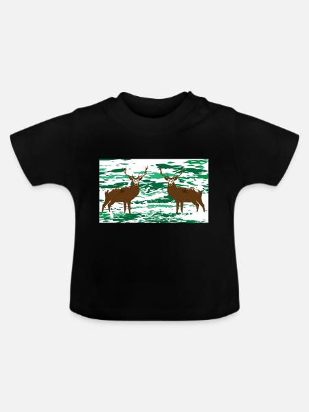 Hirsche im Wald - Baby Bio-T-Shirt mit Rundhals - Schwarz