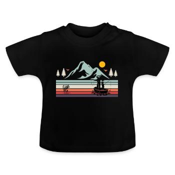 Geschenk Angeln Angeln Fischer Angellandschaft - Baby Bio-T-Shirt mit Rundhals - Schwarz - Vorne