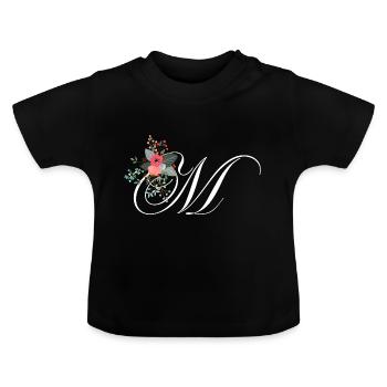 Letter m flowery - Baby Organic T-Shirt with Round Neck - black - Front