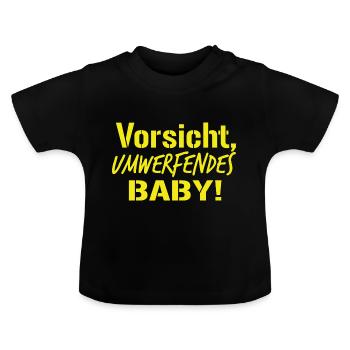 Baby Spruch - Vorsicht, umwerfendes baby! - Baby Bio-T-Shirt mit Rundhals - Schwarz - Vorne