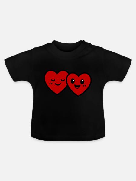 Herzen Paar Liebe - Baby Bio-T-Shirt mit Rundhals - Schwarz