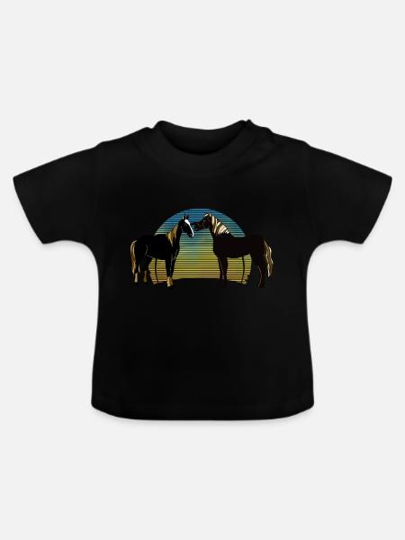 Pferde - Baby Bio-T-Shirt mit Rundhals - Schwarz