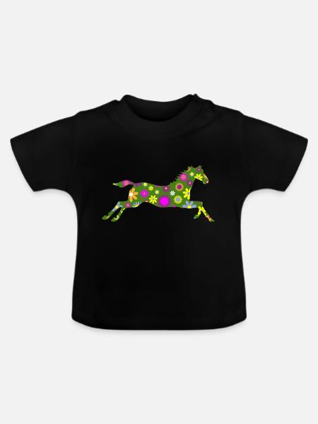 Pferd - Baby Bio-T-Shirt mit Rundhals - Schwarz