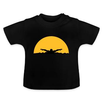 wellen abend sonne nacht palmen strand insel meer - Baby Bio-T-Shirt mit Rundhals - Schwarz - Vorne