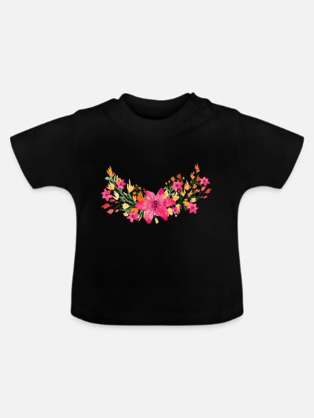Blumen - Baby Bio-T-Shirt mit Rundhals - Schwarz