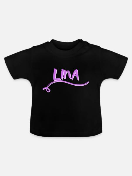 Logotipo del motivo del nombre LINA - Camiseta orgánica para bebé con cuello redondo - negro