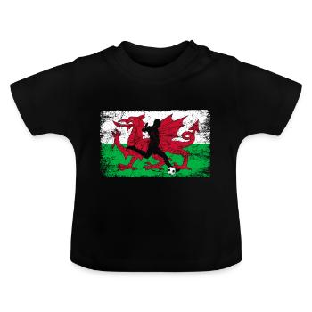 Wales Fußball Fan von walisischer Mannschaft - Baby Bio-T-Shirt mit Rundhals - Schwarz - Vorne