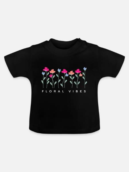 Blumige Vibes - Geschenkidee - Baby Bio-T-Shirt mit Rundhals - Schwarz