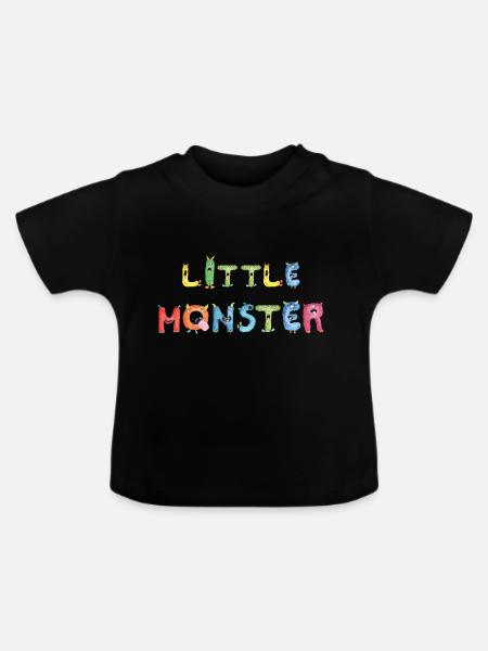Lille Monster Alfabet Farverige Sjove Bogstaver - Økologisk T-shirt til baby, rund hals - sort