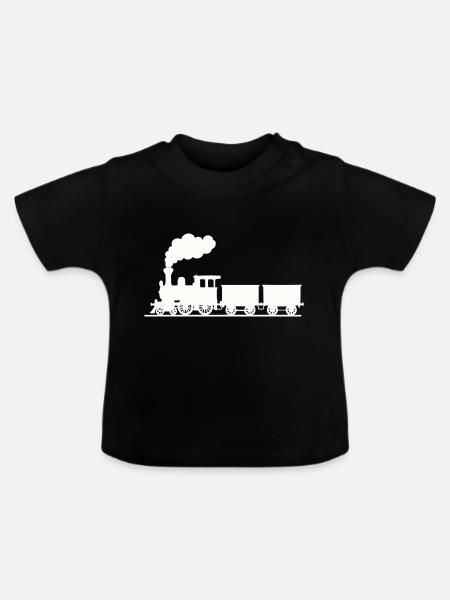 Dampflokomotive - Baby Bio-T-Shirt mit Rundhals - Schwarz