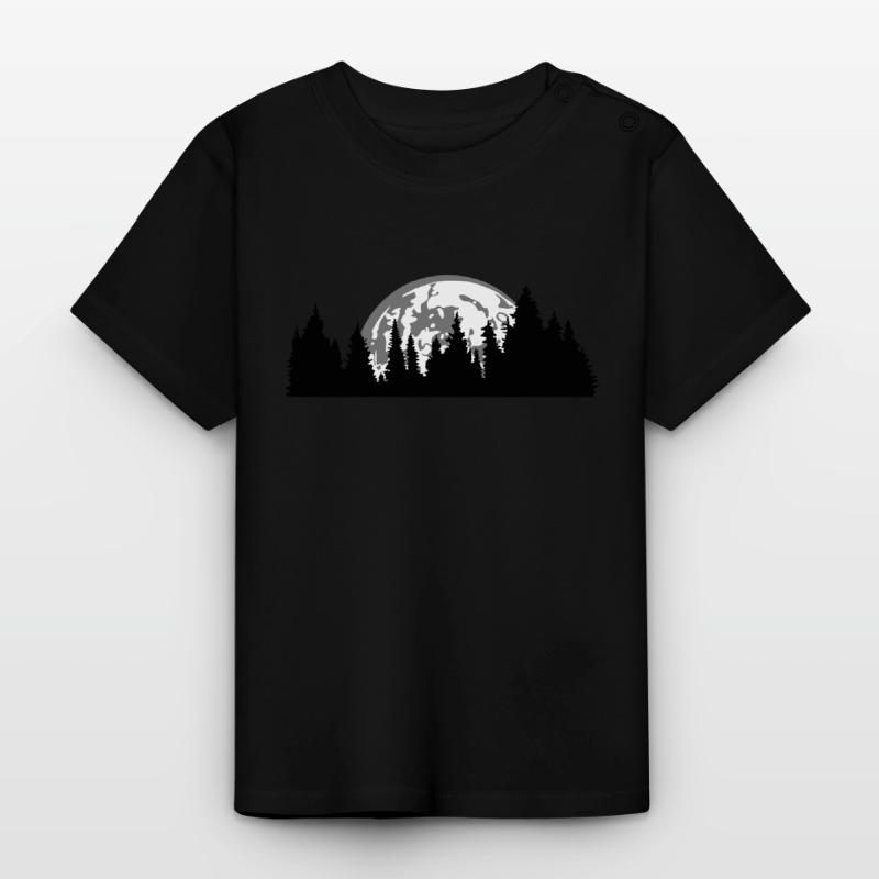 moon night full moon setting tree forest conifer Baby Organic T-Shirt with Round Neck