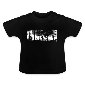 Mountain bikers Cyclists in the forest - Baby Organic T-Shirt with Round Neck - black - Front