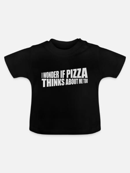 pizza thinks about me - Baby Bio-T-Shirt mit Rundhals - Schwarz