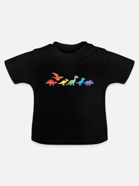 Regenbogen-Dinos - Baby Bio-T-Shirt mit Rundhals - Schwarz