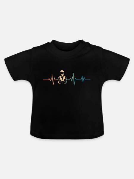 Heartbeat Retro Friseur - Baby Bio-T-Shirt mit Rundhals - Schwarz