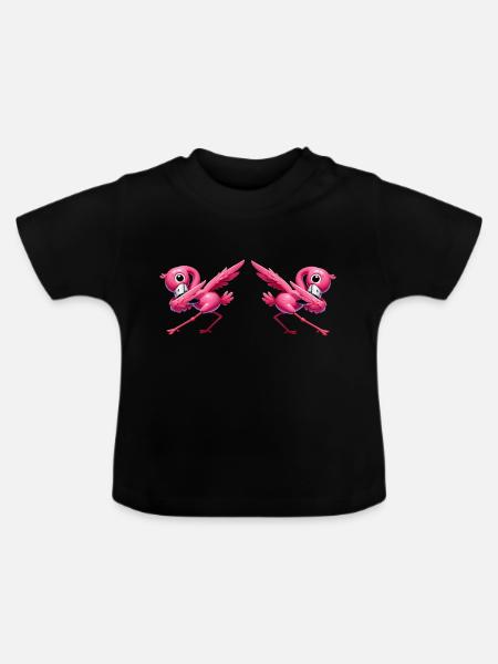 flamingo dabbing 2 - Baby Bio-T-Shirt mit Rundhals - Schwarz