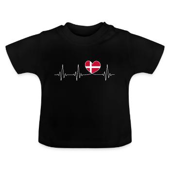 Heart Denmark Homeland Love proud Danish flag - Baby Organic T-Shirt with Round Neck - black - Front