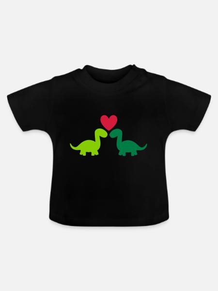 Zwei Brontosaurier und ein Herz - Baby Bio-T-Shirt mit Rundhals - Schwarz
