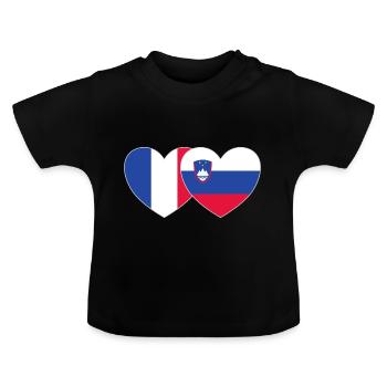Frankreich Slovenien Flagge Herz - Baby Bio-T-Shirt mit Rundhals - Schwarz - Vorne