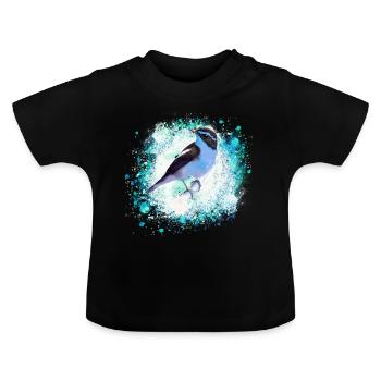 oiseau, dessin, peinture,meise,aquarelle,vert,bleu - T-shirt bio col rond Bébé - noir - Devant