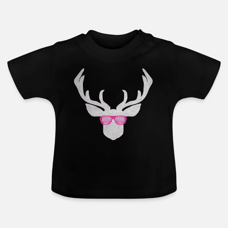 Cerf avec des lunettes roses en texture argentée - T-shirt bio col rond Bébé - noir
