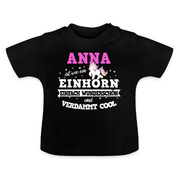 Anna Frauen Vorname Anna Geburtstag Geschenk - Baby Bio-T-Shirt mit Rundhals - Schwarz - Vorne