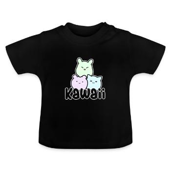 kawaii trio - Baby Organic T-Shirt with Round Neck - black - Front